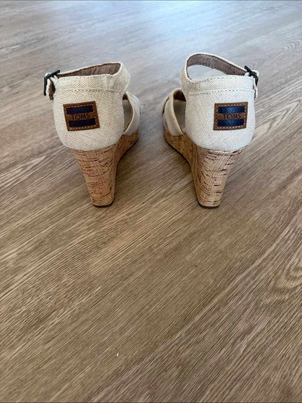 Toms Beige Cork Wedge Sandals with Fabric Straps